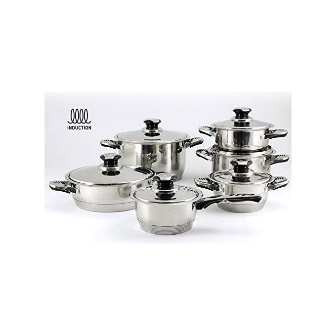 Blumenthal Bavaria 86053 Batteria di Pentole 12 Pezzi in Acciaio Inox 18-10 con Triplo Fondo Fondo Induzione Compatibile Induzione Lavabile in Lavastoviglie colore Nero