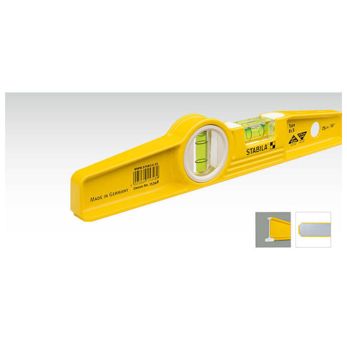 Stabila 02501 Livella da falegname 25 cm con fiale orizzontale e verticale in alluminio colore Giallo