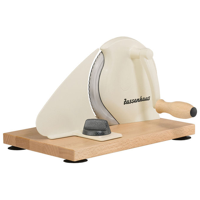 Zassenhaus M072082 Classic Affettatrice manuale per pane spessore taglio regolabile da 1 a 18 mm lama in acciaio inossidabile Made in Solingen 4 piedini antiscivolo colore Crema
