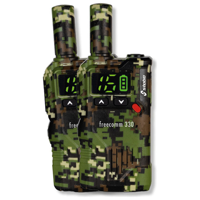 Stabo 20330 FreeComm 330 Radio PMR Portatile 16 Canali 500 mW 446 MHz con Torcia LED e VOX Ricarica USB C Batteria 2500 mAh colore Nero