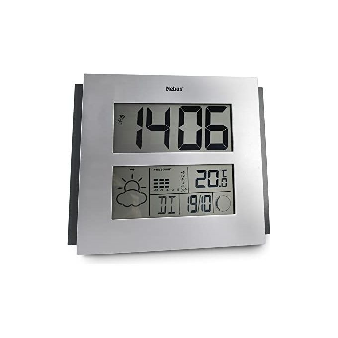 Mebus 40330 Stazione Meteorologica Radiocontrollata DCF77 Barometro Termometro Fasi Lunari Sveglia colore Argento Antracite