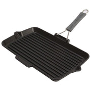 STAUB 1003960 Bistecchiera Rettangolare in Ghisa con Manico Pieghevole in Silicone Compatibile Induzione 34x21 cm colore Nero