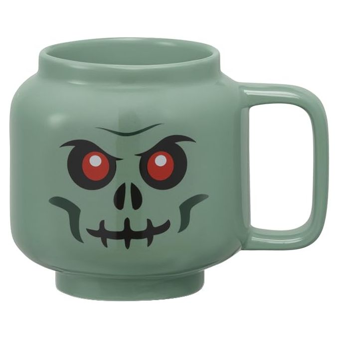 LEGO tazza in ceramica grande, testa minifigure scheletro, verde sabbia, 530 ml, adatta a microonde e lavastoviglie