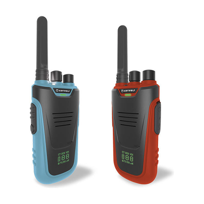 KIDYWOLF 5407009180125 KIDYTALK Walkie Talkie Ricaricabile Portata fino a 6 km 16 Canali con Torcia Integrata e Clip da Cintura colore Blu-Rosso