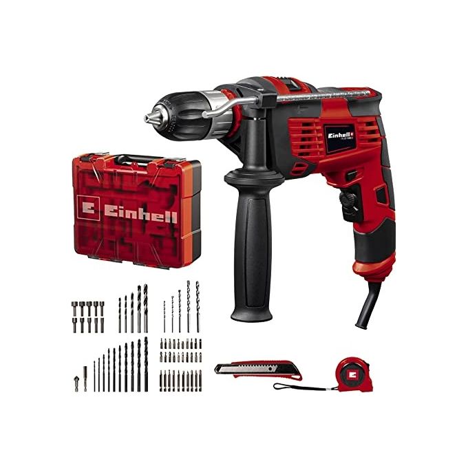 Einhell 4259857 TC-ID 1000 E Kit 64 Trapano a Percussione 1010 W Mandrino 13 mm 48000 min-1 Set 64 Accessori e Valigetta