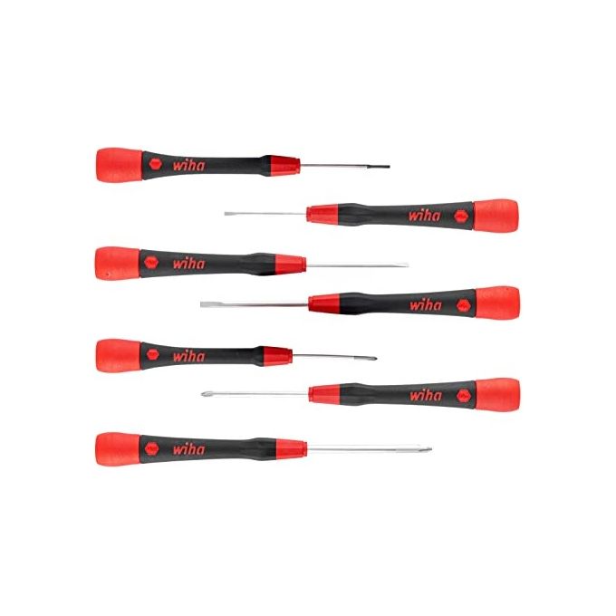 Wiha 42991 PicoFinish Set Cacciaviti di Precisione 7 Pezzi con Impugnatura Ergonomica Softgrip e Lama in Acciaio Cromo-Molibdeno-Vanadio colore Nero Rosso