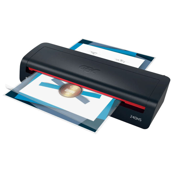 GBC plastificatrice A3 240HS, riscaldamento rapido 2 minuti, anti-inceppamento, 75-125 micron, autospegnimento, nero-rosso