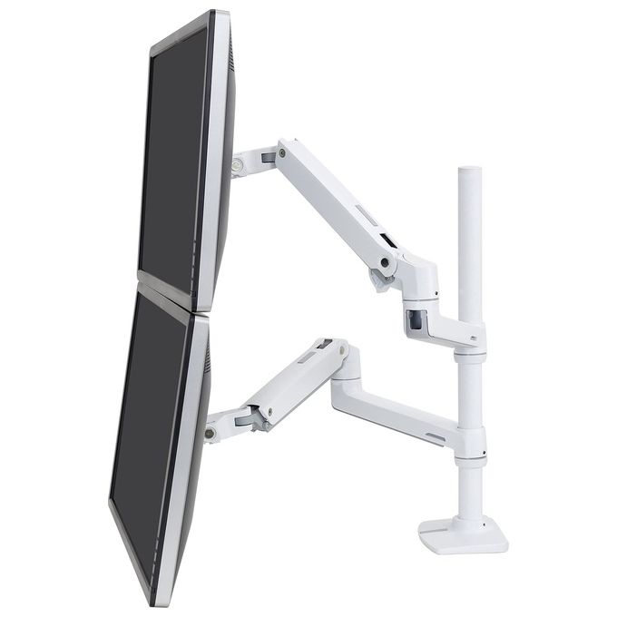 Ergotron 45-509-216 LX Series Braccio per 2 Monitor da Scrivania con Polo Alto Regolabile Altezza 33 cm Inclinazione 5-70° Rotazione 360° VESA 75x75 100x100 mm colore Bianco