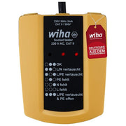 Wiha 45220 Tester per prese elettriche 230 V AC CAT II 300V LED con cavo flessibile 30 cm colore Giallo-Nero
