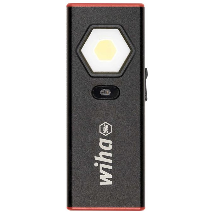 Wiha 45699 Faro portatile a LED 1.200 lm con sensore On-Off dimmerabile ricaricabile USB-C colore Nero-Rosso