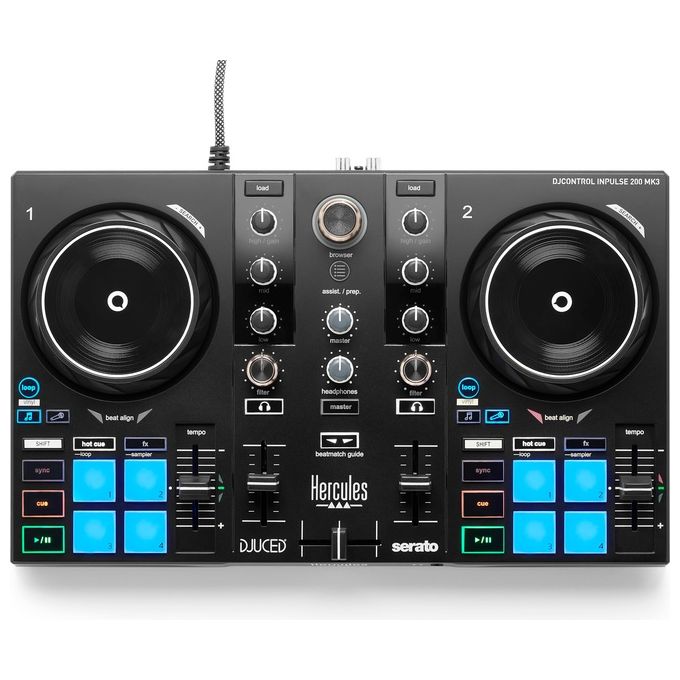 Hercules controller DJ Inpulse 200 MK3, USB-C, jog wheel tattili, compatibile Serato DJ Lite e DJUCED, uscite RCA e mini-jack