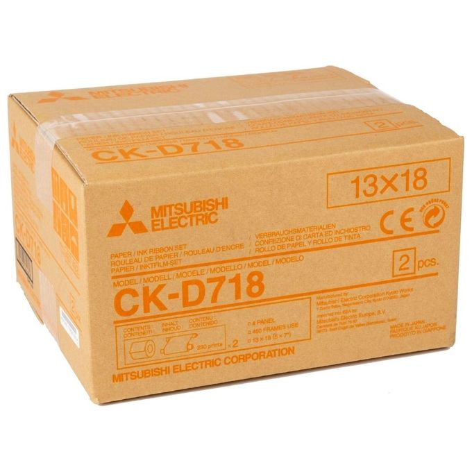 Mitsubishi CK-D718 Carta Termica 2 Rotoli 460 Stampe Formato 13x18 cm per Stampanti CP-D70DW-S CP-D707DW-S CP-D80DW-S CP-D90DW-P colore Bianco