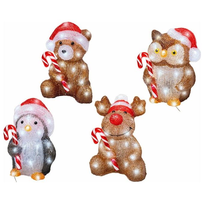 Kaemingk S7920852 Lumineo Decoro Natalizio Luminoso Acrilico 32 LED Animali Assortiti Timer IP44 colore Multicolore