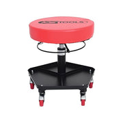 KS Tools 500.8030 Sgabello Mobile Regolabile in Altezza Idraulica con Ripiano 5 Ruote PVC Imbottito colore Rosso