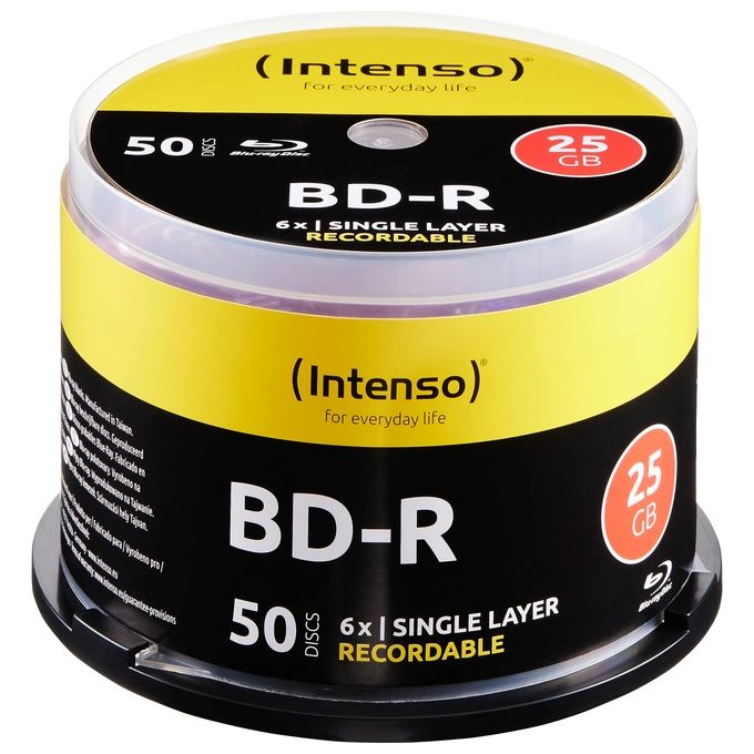 Intenso 5001115 Blu-Ray BD-R 25GB 6x Speed Stampabile Confezione da 50pz Cake Box colore Blu