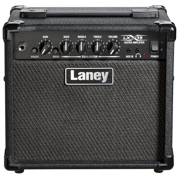 Laney LX15 Combo per Chitarra 15W con 2 Altoparlanti da 5'' Controllo Gain Bass Mid Treble Volume Bright Switch Drive Switch Aux In Presa Cuffie colore Nero