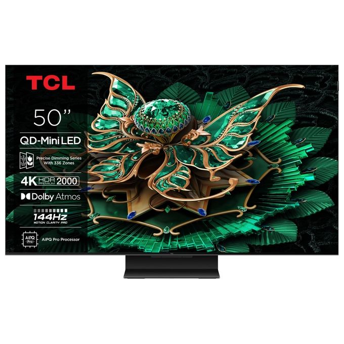 TCL 50C7K Serie C7K Smart TV QD-MiniLED 4K 50'' 144Hz Dolby Vision IQ and Atmos Google TV colore Metallico