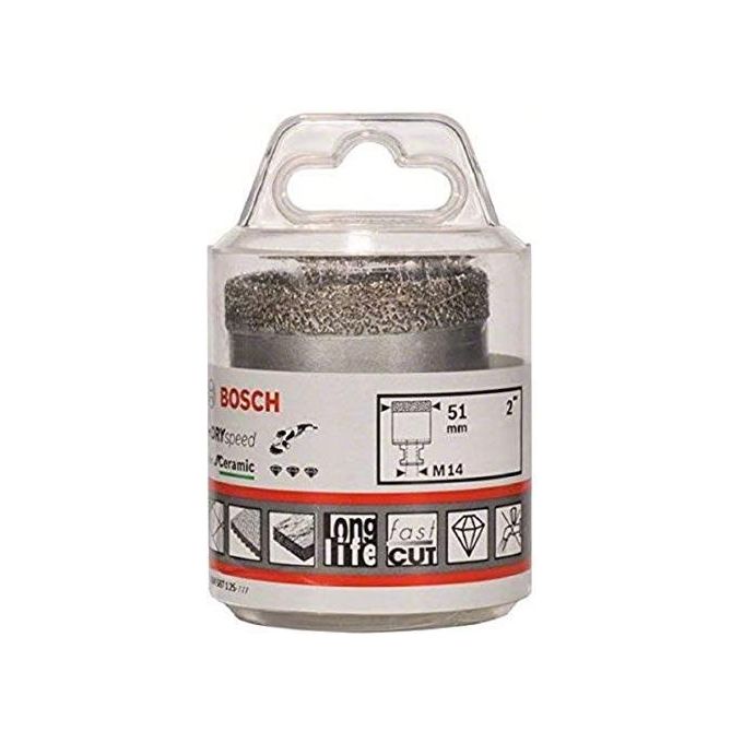 Bosch 2608587125 Fresa Diamantata Dry Speed Best for Ceramic Foratura a Secco per Smerigliatrice Angolare M14 Diametro 51 mm Lunghezza 35 mm colore Nero