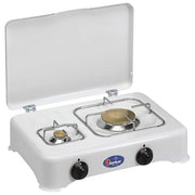 CF Parker 5325C Fornello a Gas 2 Fuochi da Tavolo con Coperchio Griglie in Acciaio Cromato e Spartifiamma in Ottone colore Bianco