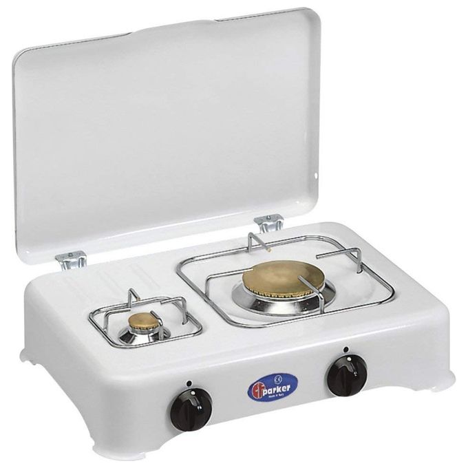 CF Parker 5325C Fornello a Gas 2 Fuochi da Tavolo con Coperchio Griglie in Acciaio Cromato e Spartifiamma in Ottone colore Bianco