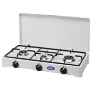 CF Parker 5327GP Fornello a Gas da Campeggio 3 Fuochi GPL Bruciatori Lega Pyral Griglia Acciaio Smaltato colore Bianco