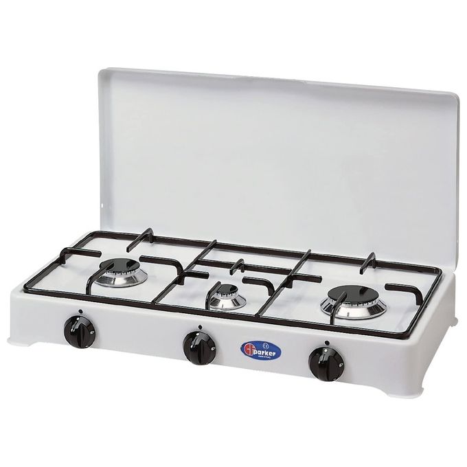 CF Parker 5327GP Fornello a Gas da Campeggio 3 Fuochi GPL Bruciatori Lega Pyral Griglia Acciaio Smaltato colore Bianco