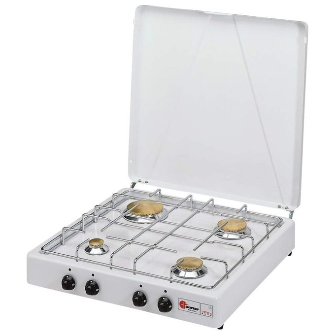 CF Parker 542C Fornello a Gas da Tavolo GPL 4 Fuochi Griglie Acciaio Inossidabile colore Bianco
