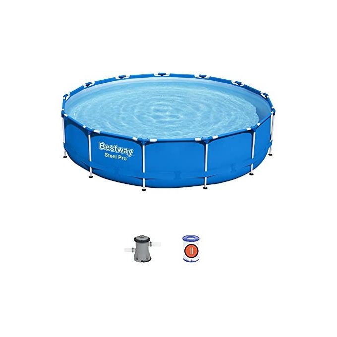 Bestway 105612EXXX21 Steel PRO Piscina Fuori Terra 396 x 84 cm Capacita' 8680 L con Pompa Filtrante Flowclear colore Blu