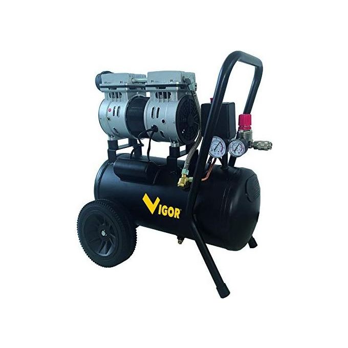 Vigor 5635015 VCA-S24 Compressore Silenziato 2 Cilindri Senza Olio 750W 24 L 8 bar 59 dB