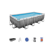 Bestway 1056996XXX21 Power Steel Piscina Fuori Terra Rettangolare 488x244x122 cm 11532 L pompa filtro scaletta copertura ChemConnect colore Grigio