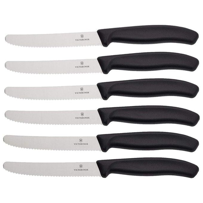 Victorinox 6.7833.6 Swiss Classic Coltello da Tavola Lama Ondulata Set da 6 Pezzi Lunghezza Lama 11 cm colore Nero