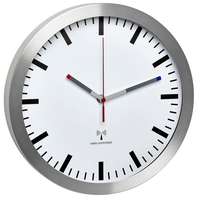 TFA-Dostmann 60.3528.02 Orologio da Parete Radiocontrollato Movimento Silenzioso Diametro 30 cm Colore Alluminio Bianco