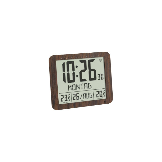 TFA-Dostmann 60.010700 Sveglia digitale con temperatura interna e esterna -10°C a +50°C indicazione giorno della settimana frequenza 433 MHz colore Legno
