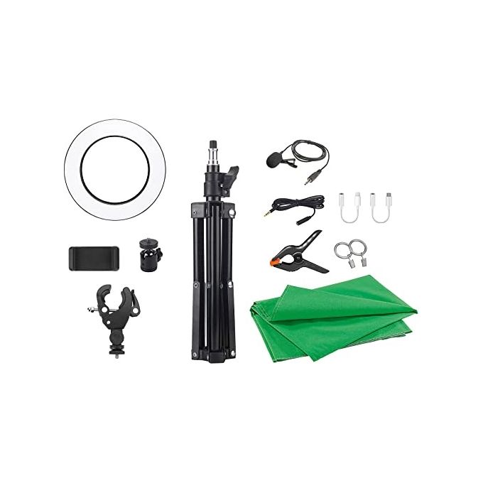 Easypix 62020 MySTUDIO Kit per creator con schermo verde 2x3 m treppiede 120 cm luce LED 15,2 cm microfono colore Verde