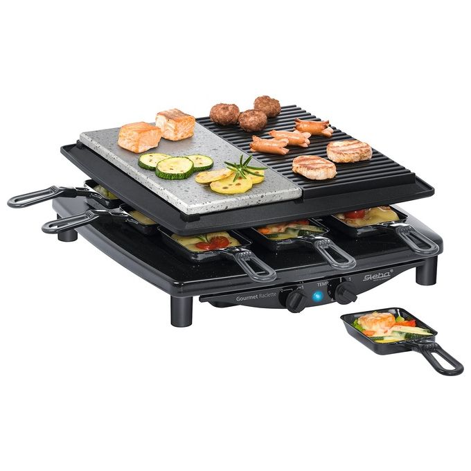 Steba RC 4 PLUS Griglia per Raclette con 8 Padelle Superficie in Ghisa e Pietra Naturale 1450 W colore Nero
