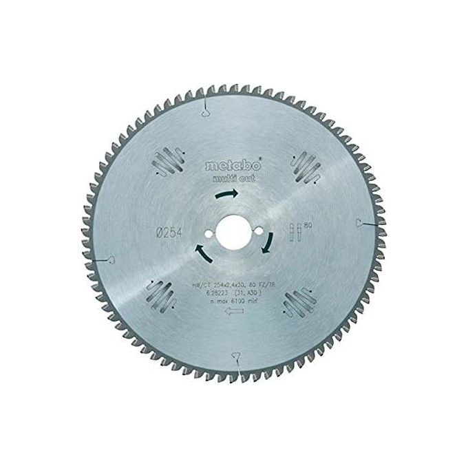 Metabo 628223000 Lama Circolare per Plastica Diametro 25,4 cm Foro 3 cm 80 Denti 6100 rpm colore Nero