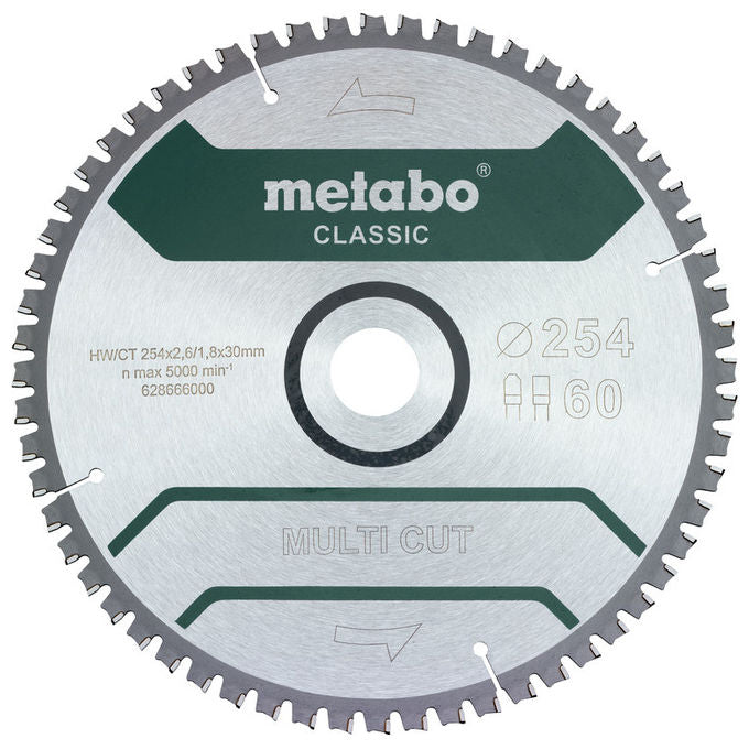 Metabo 628285000 Lama Circolare MultiCutClassic 25,4 cm 60 denti 3 cm foro 1,8 mm spessore colore Nero