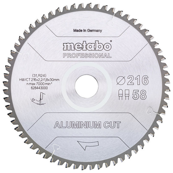 Metabo 628447000 Lama Circolare per Alluminio Diametro 25,4 cm Foro 3 cm 72 Denti Angolo -5° colore Nero
