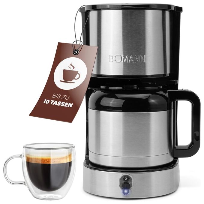 Bomann 660661 KA 6066 CB Macchina da caffe' Termica 1,2 L 800 W Spegnimento Automatico Protezione Antigoccia Indicatore Livello Acqua colore Acciaio Inox - Nero