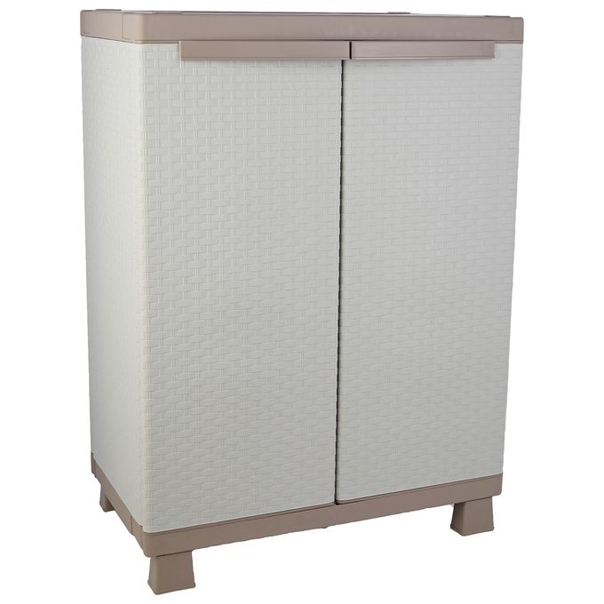 Terry C-RATTAN 680 Armadio da Esterno 2 Ante 1 Ripiano Regolabile Effetto Rattan 68x39x91,5 cm colore Grigio Tortora