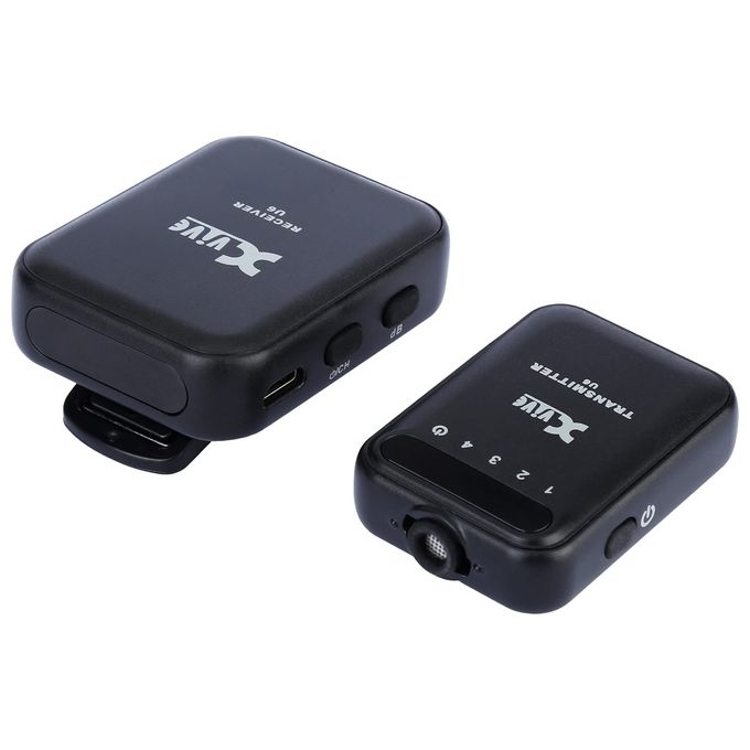 Xvive 6943050419399 U6 Compact Wireless Mic System Microfono Integrato 2.4 GHz 4 Canali 24 bit-48 kHz Lati Inferiore a 5 ms Fino a 4 Ore di Autonomia colore Nero