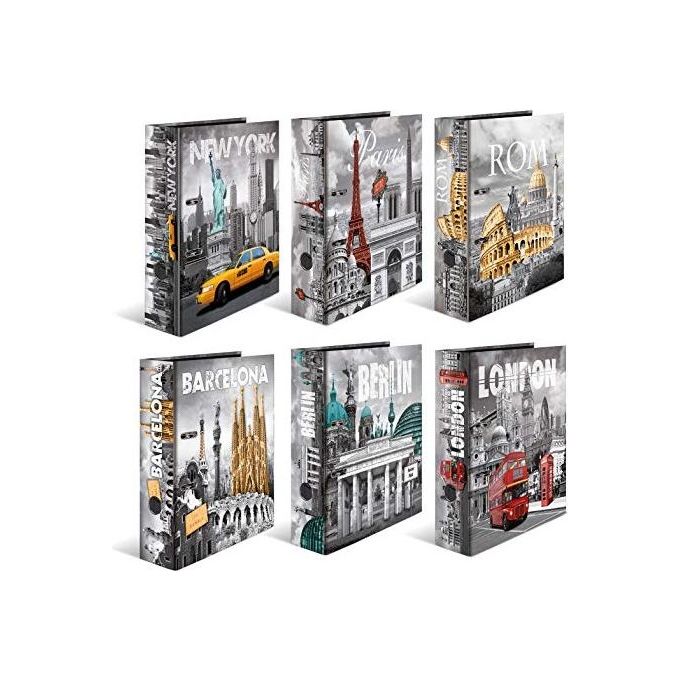 HERMA 7169 Trend Cities Raccoglitore ad anelli A4 dorso 70 mm con meccanismo a leva 10 unita' assortite colore Multicolore