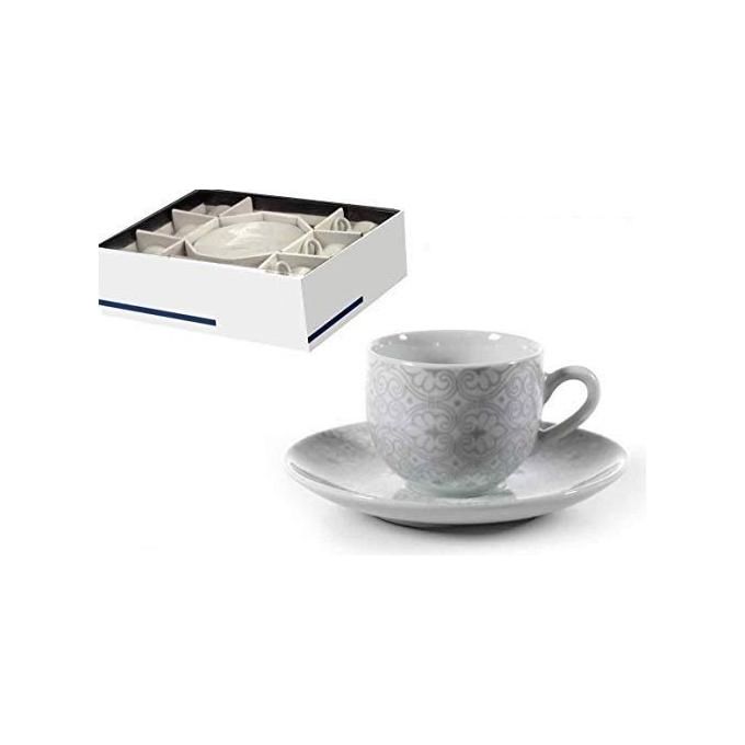 GICOS SRL ELI-720383 Servizio 6 Tazzine da Caffe' in Porcellana Decoro Damasco Grigio colore Grigio