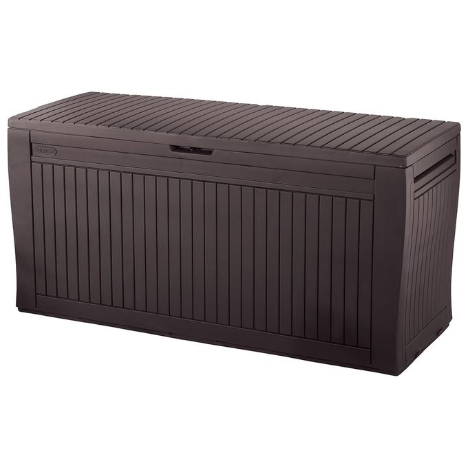 Keter Baule Multiuso da Giardino Comfy in Resina 270 Litri Marrone Ideale per Riporre Cuscini e Attrezzi da Giardino con Sistema di Ventilazione 116.7x44.7x57 H cm