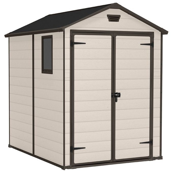 Keter MANOR 6X5 Casetta da giardino in resina doppia porta tetto a due falde 185x152x226 cm colore Beige