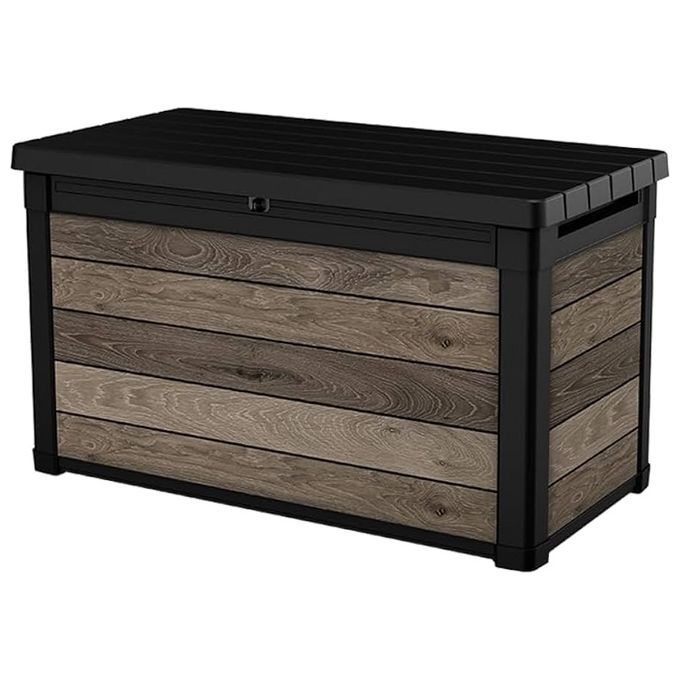 Keter 259133 Deco 100G Baule da Giardino Capacita' 380 Litri Apertura con Pistoni Seduta per Due Adulti Finitura Effetto Legno colore Noce