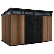 Keter 259170 Signature Pent 11x7 Casetta da Giardino in Resina 7,4 m² Effetto Legno Venetian Tetto Monofalda colore Noce