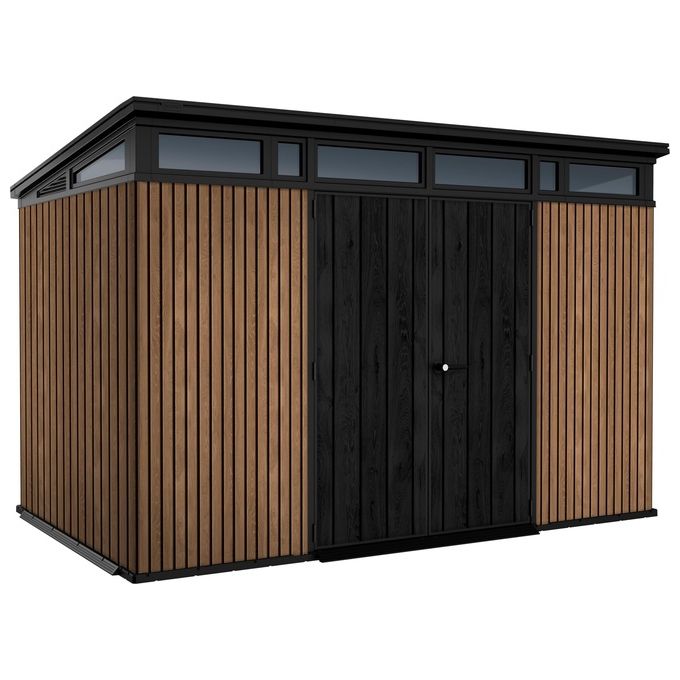 Keter 259170 Signature Pent 11x7 Casetta da Giardino in Resina 7,4 m² Effetto Legno Venetian Tetto Monofalda colore Noce