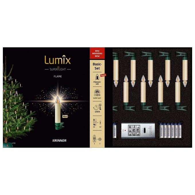 Krinner 77122 Lumix Superlight Flame Mini Candele LED Senza Fili Telecomando e Timer Luce Fissa e Doppia Modalita' Tremolante Dimmerabile IP44 colore Avorio