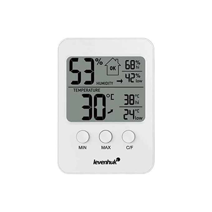Levenhuk Termoigrometro Digitale Wireless Wezzer Base L30 Bianco con Schermo LCD Integrato e Indicatore del Livello di Comfort